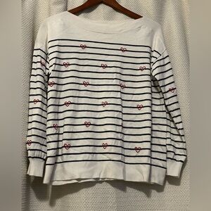LOFT Striped Sweater with Red Heart Accents
